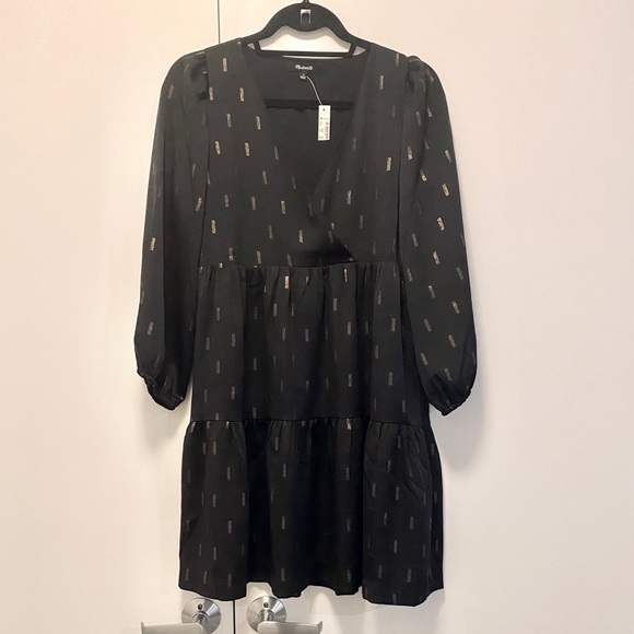 Madewell Metallic Faux-Wrap Tiered Mini Dress - Picture 5 of 5